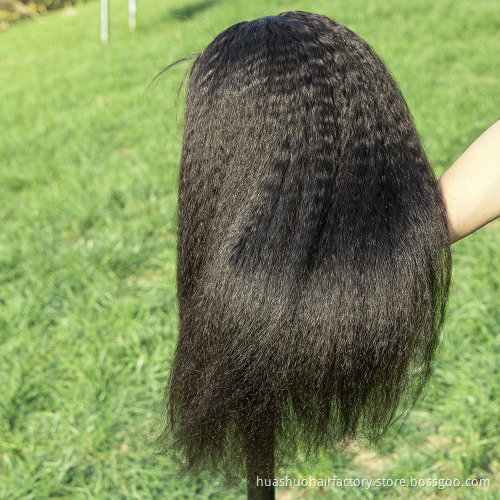 Wholesale Yaki Wig Vendor 100% Malaysian Hair Wig 150% 180% Density Kinky Straight 4*4 Closure Front Lace Wig